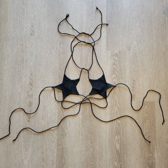 Dolls Kill Tops - Black Star-Shaped Strappy Bra Top
